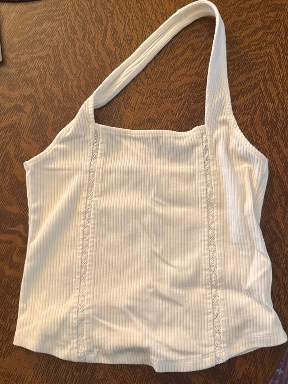 American Eagle Outfitters White Ribbed Lace-Trim Tank Top